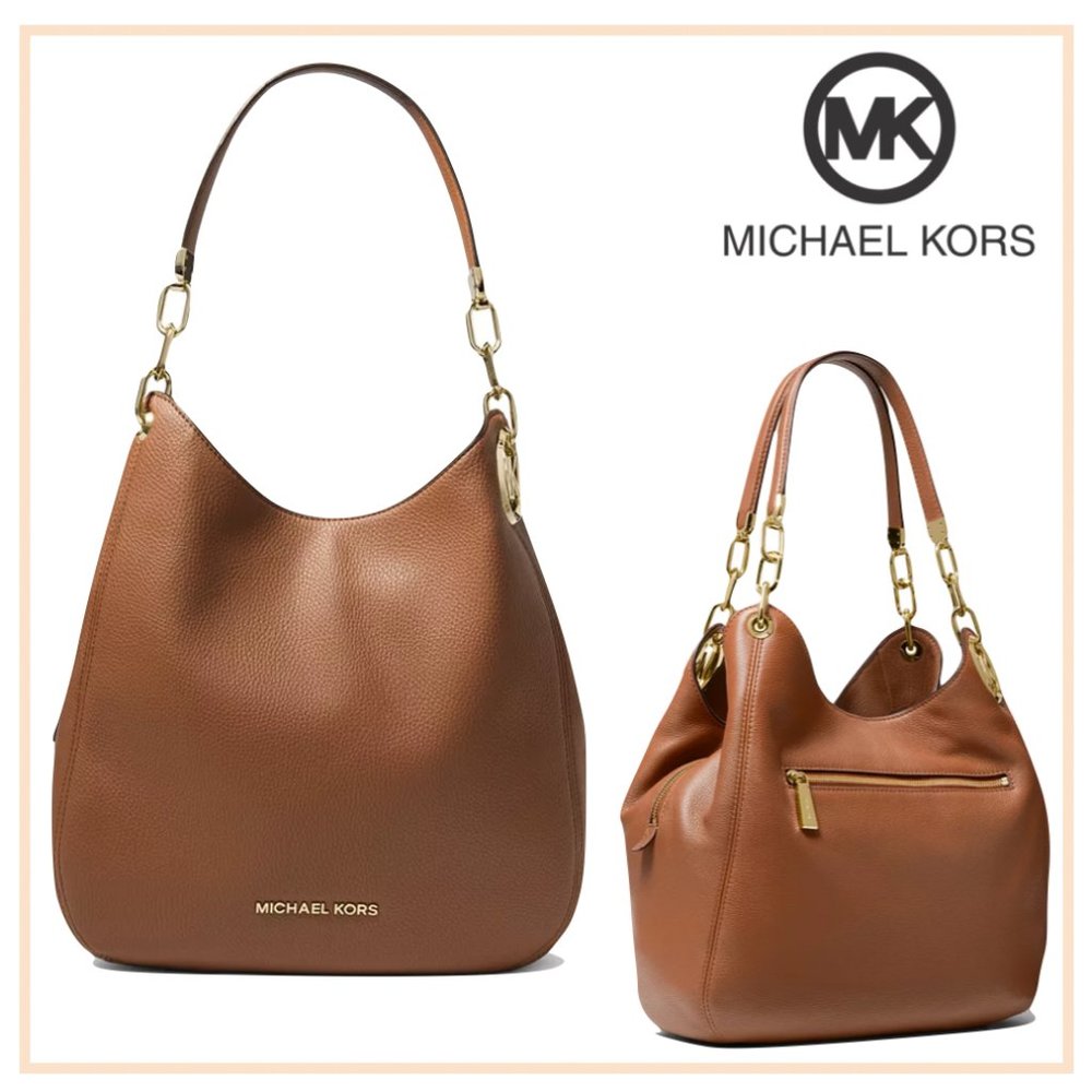 MK Lillie Lrg Chain Shoulder Tote in Luggage/Gold